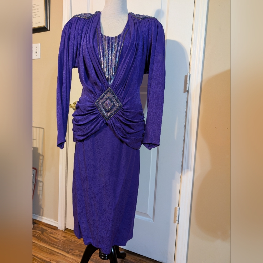 Vintage Designer Cocktail Dress With Hand Beaded Accents 80's Style